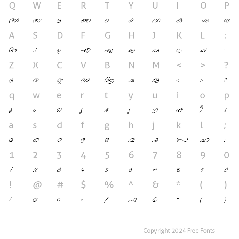 Character Map of ML-TTKanika Italic