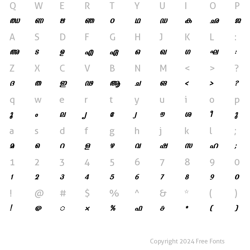 Character Map of ML-TTKaumudi BoldItalic