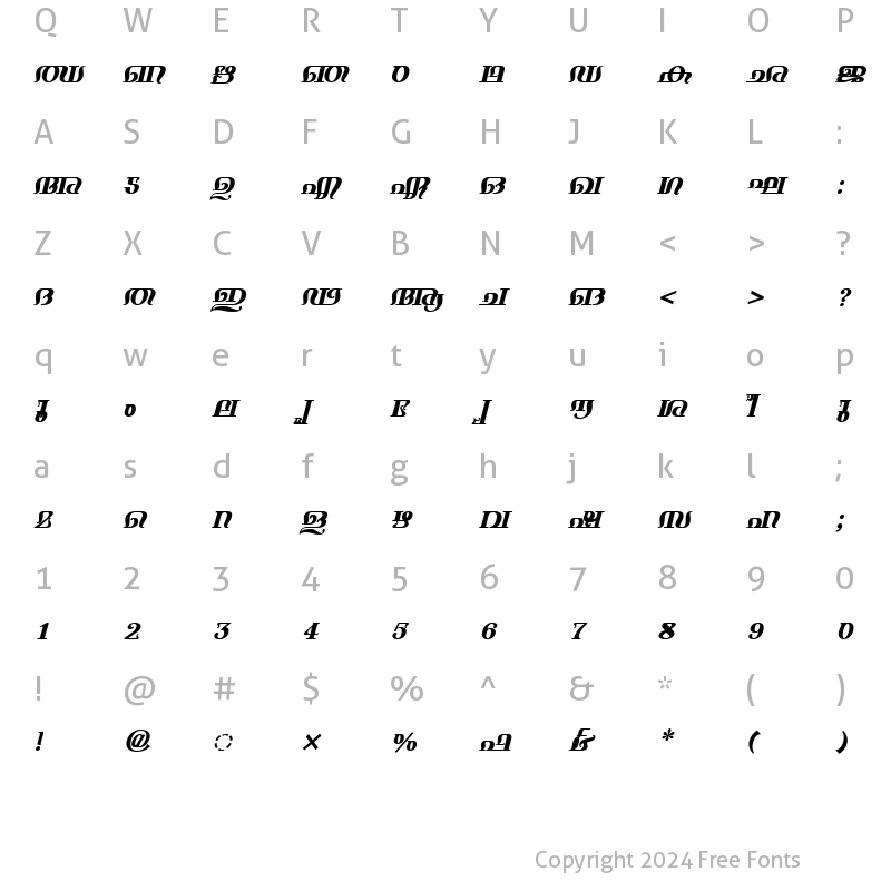 Character Map of ML-TTKeerthi BoldItalic