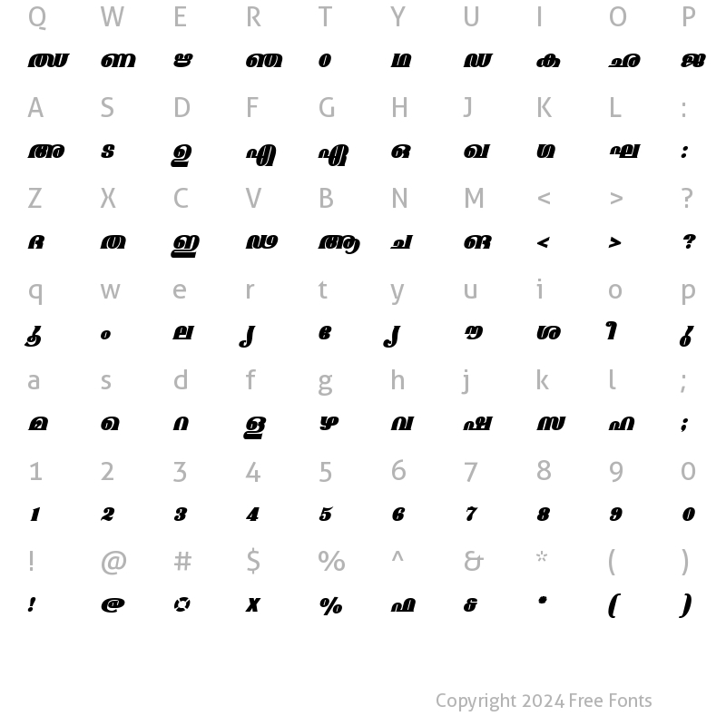 Character Map of ML-TTMangalaExBold Italic