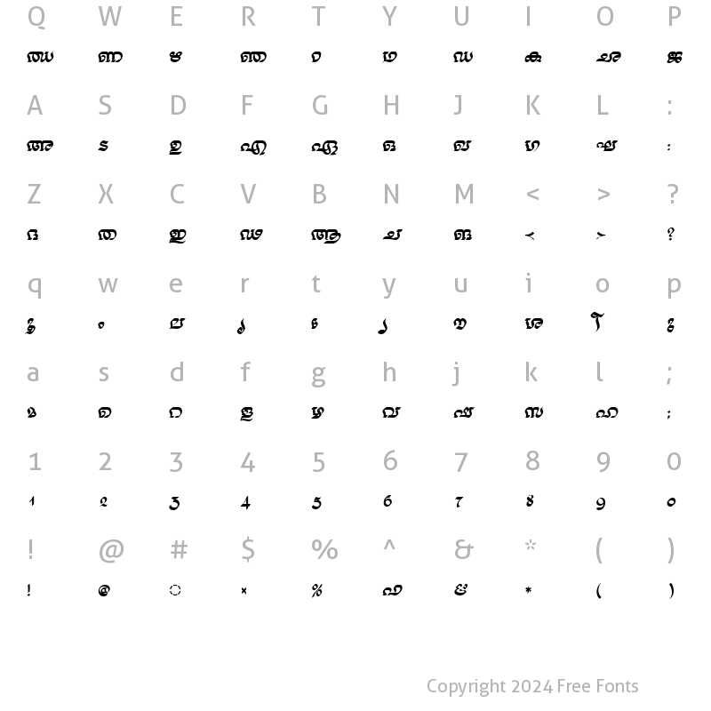 Character Map of ML-TTNalini Bold