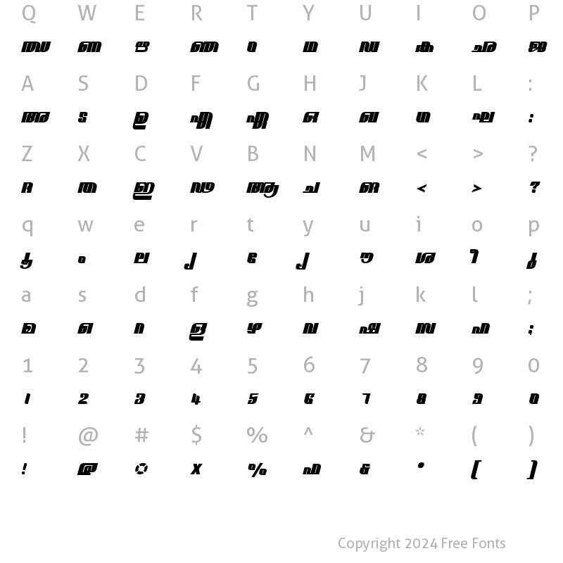 Character Map of ML-TTNarmadaExBold Italic