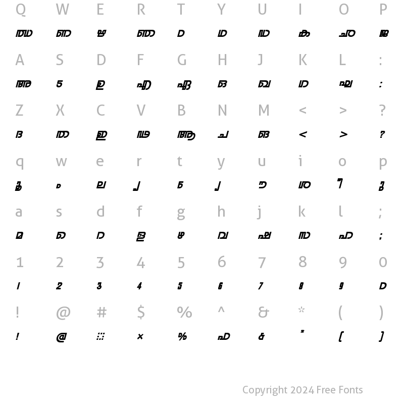 Character Map of ML-TTRohini BoldItalic