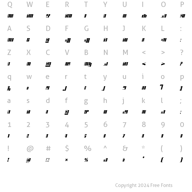 Character Map of ML-TTSugatha BoldItalic