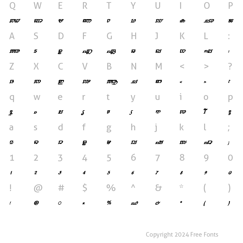 Character Map of ML-TTThiruvathira BoldItalic