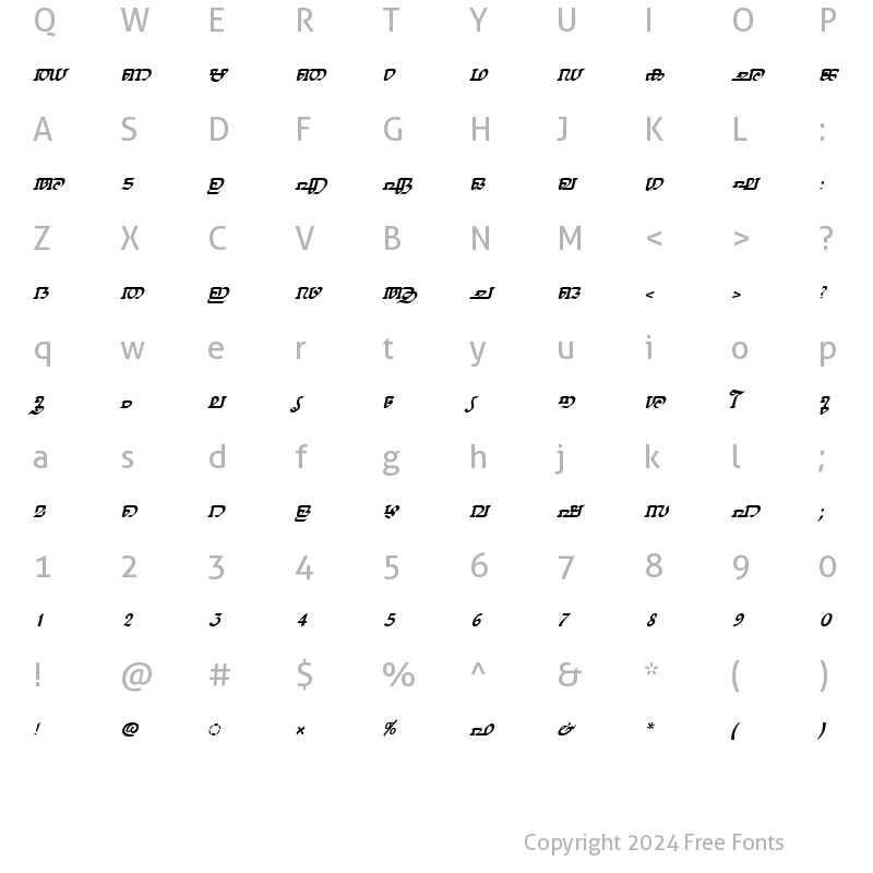 Character Map of ML-TTThiruvathira Italic