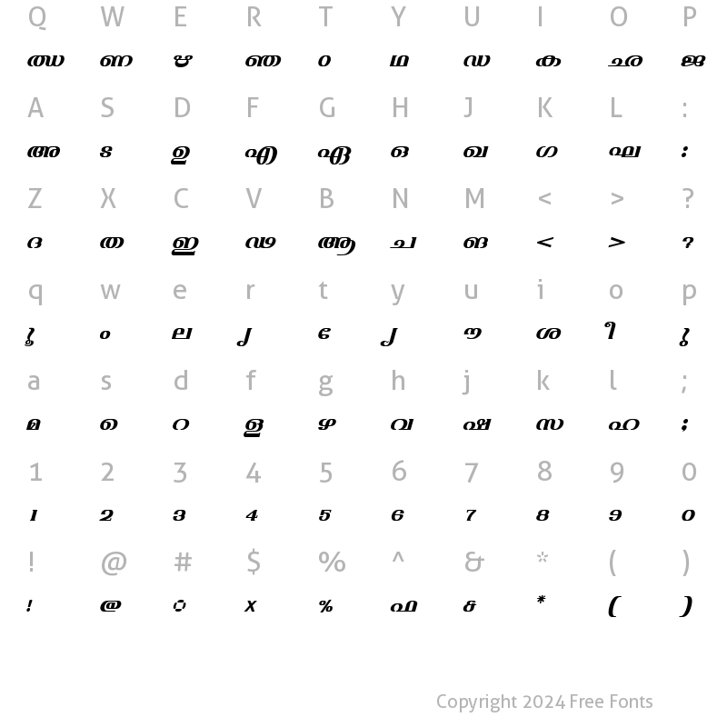 Character Map of ML-TTVarsha BoldItalic