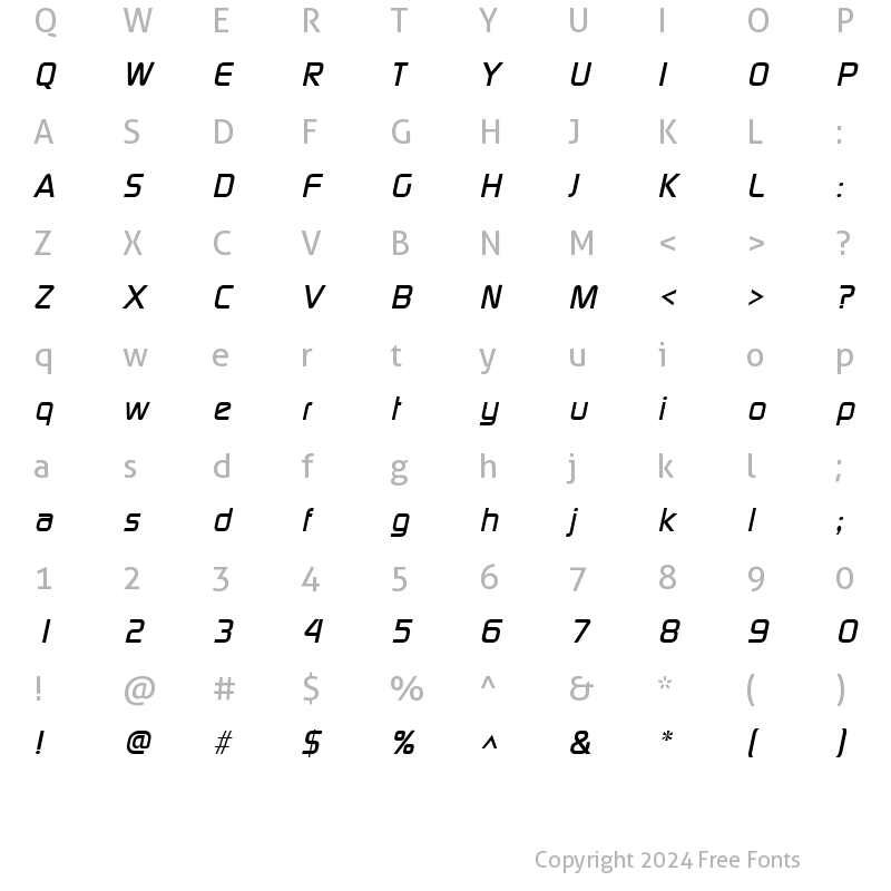 Character Map of Modaerne Italic