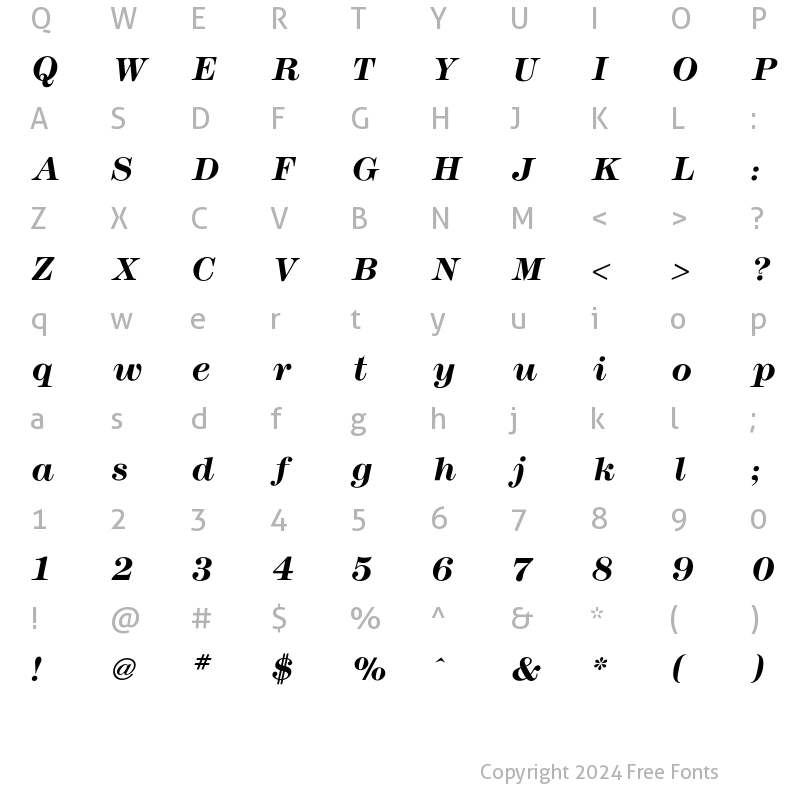 Character Map of Modern Bold Italic