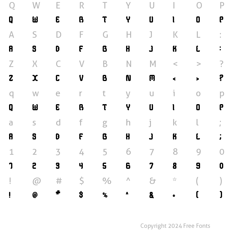 Character Map of Modern Java Bold