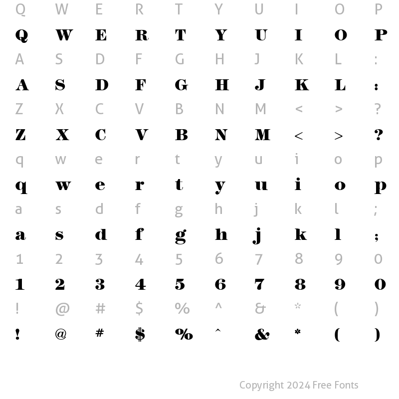 Character Map of Modern No. 216 Heavy Regular