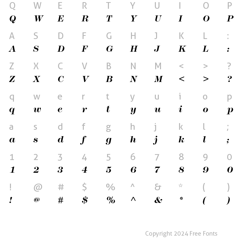 Character Map of Modern TwoSxtn ITC Std BoldIta