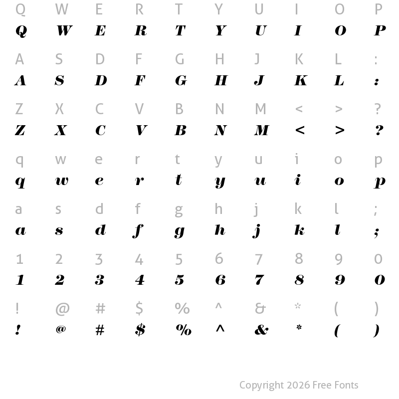 Character Map of Modern TwoSxtn ITC Std HeavyIt