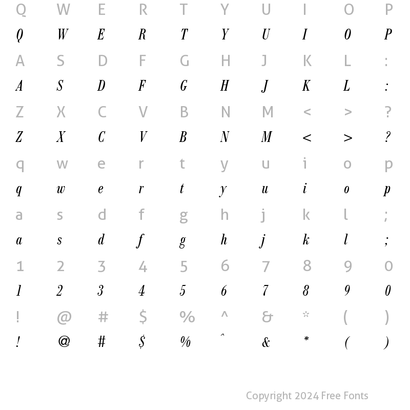 Character Map of ModernBodoniCond RegularItalic