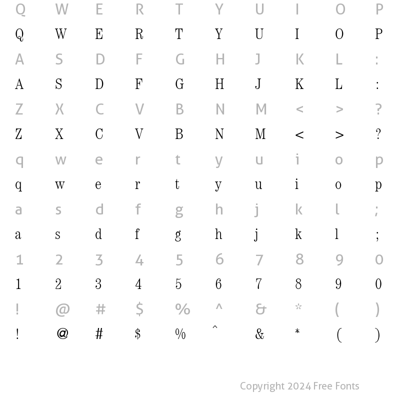 Character Map of ModernCenturyCondLight Regular