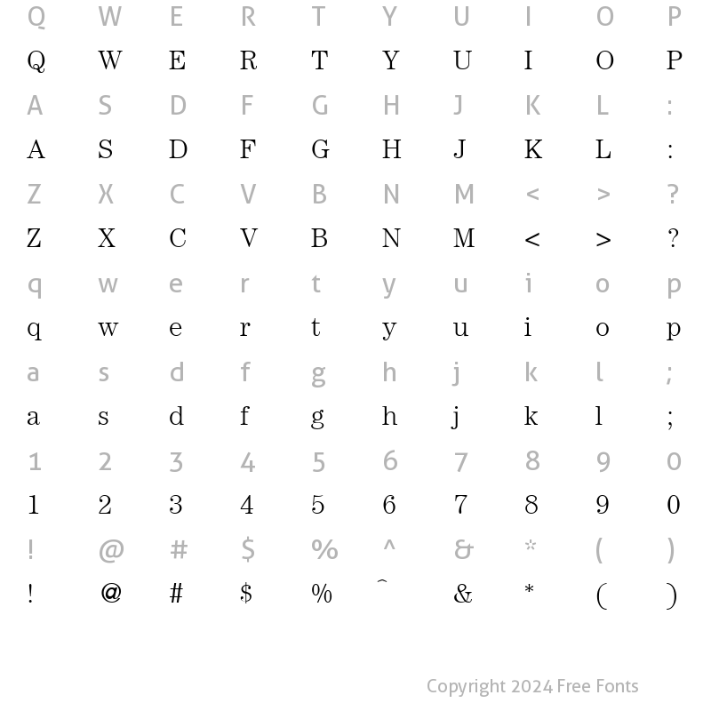 Character Map of ModernCenturyLight Regular