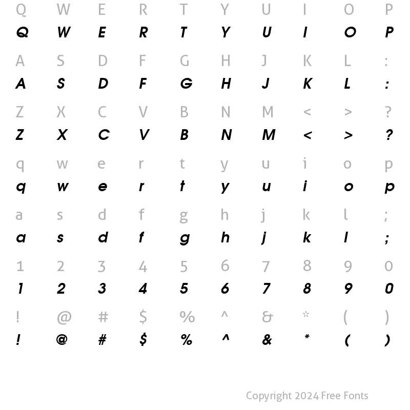 Character Map of Moderne Demi Oblique