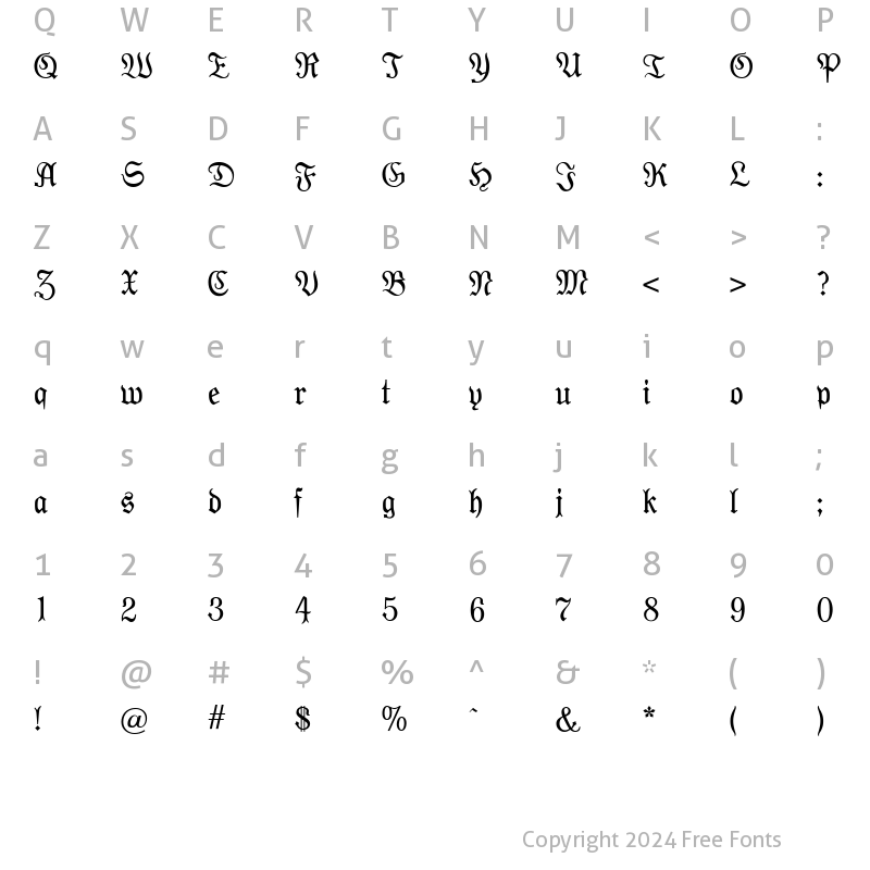 Character Map of Moderne Fraktur Regular