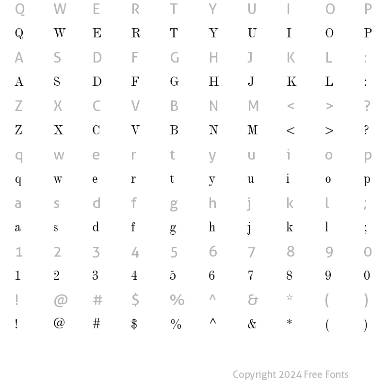 Character Map of ModernMT Condensed Regular