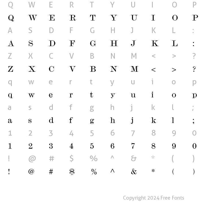 Character Map of ModernMT Wide Regular