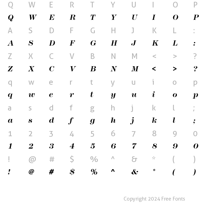 Character Map of ModernNo216EF Bold Italic