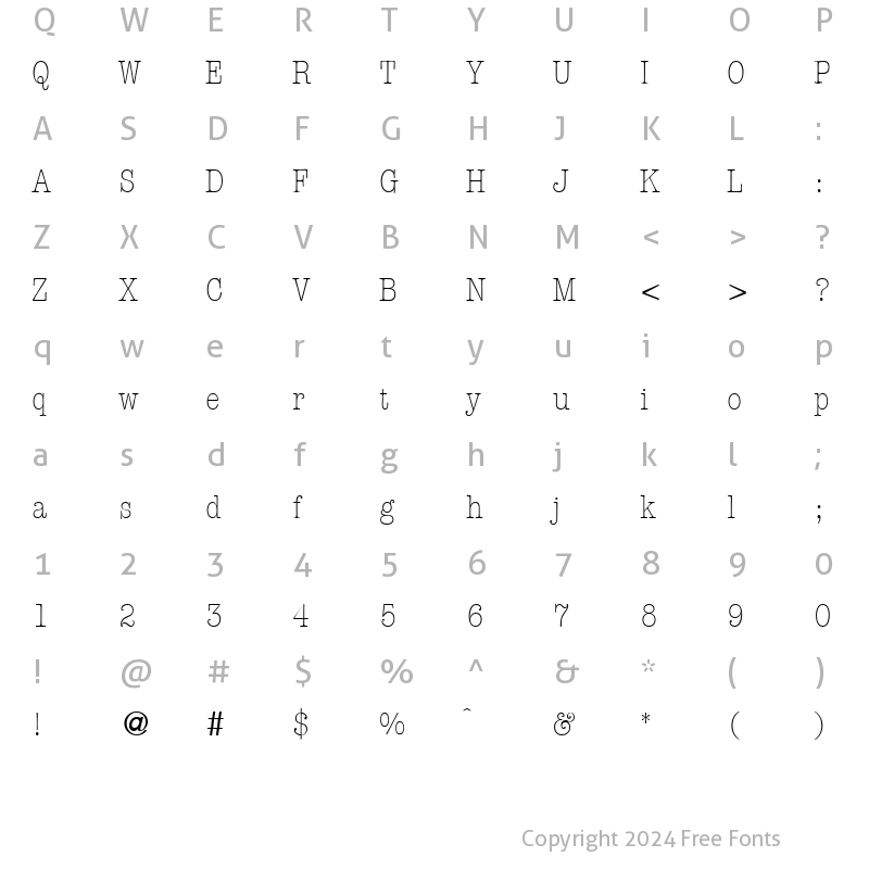 Character Map of ModernTypewriterCondLight Regular