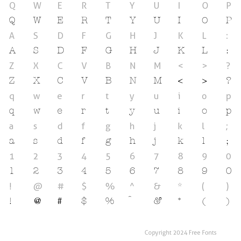 Character Map of ModernTypewriterLight Regular