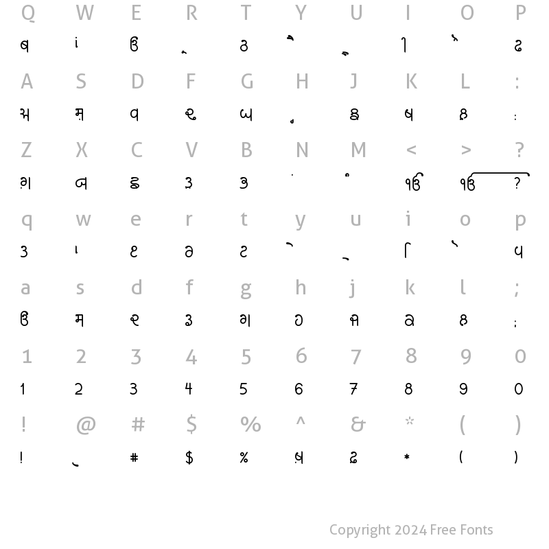 Character Map of Modhera 7 Bold Bold