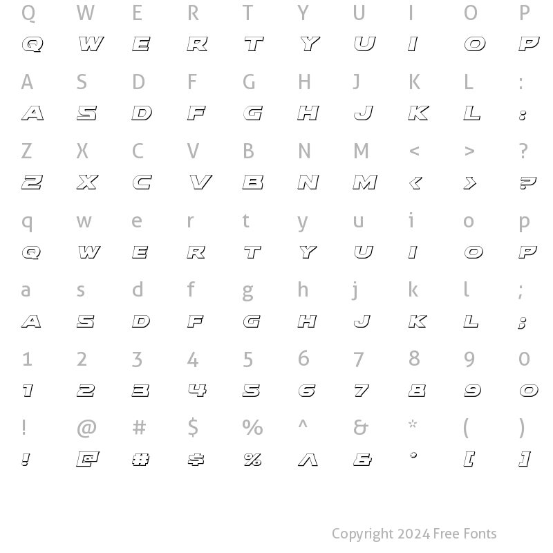 Character Map of Modi Thorson 3D Italic Italic