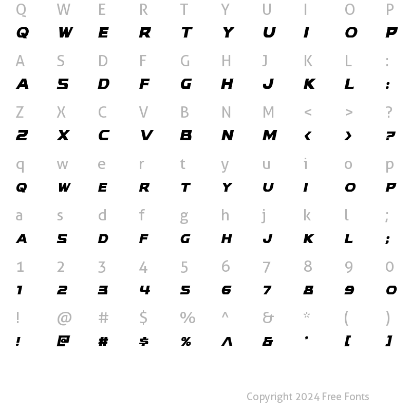 Character Map of Modi Thorson Condensed Italic Condensed Italic