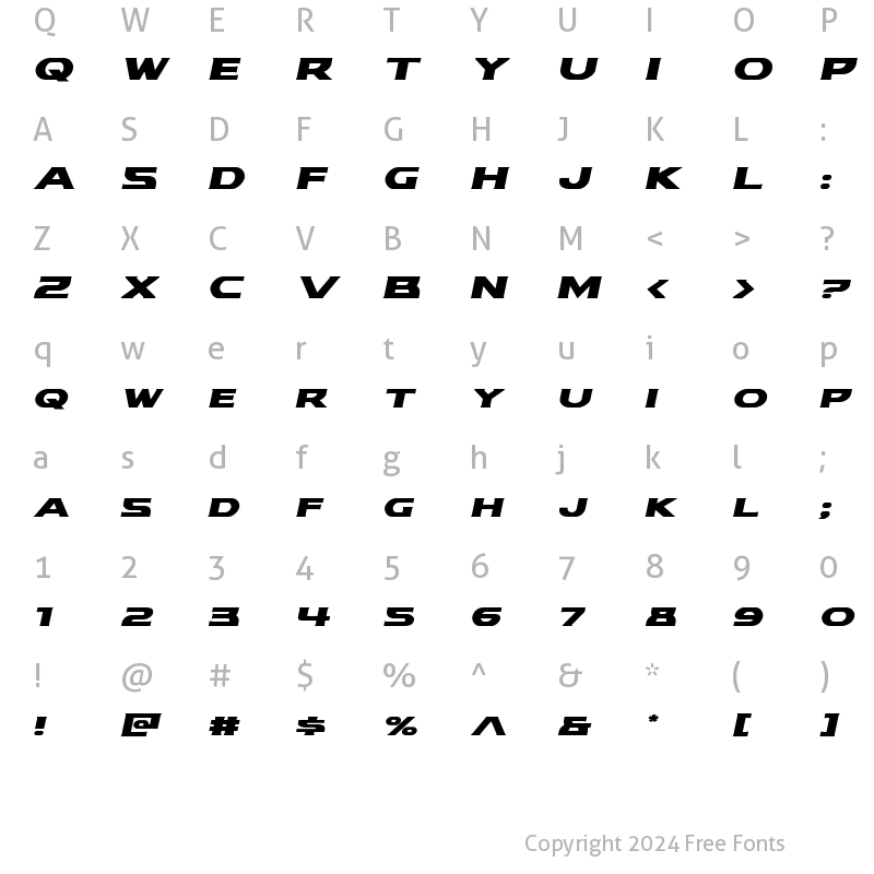 Character Map of Modi Thorson Expanded Italic Expanded Italic