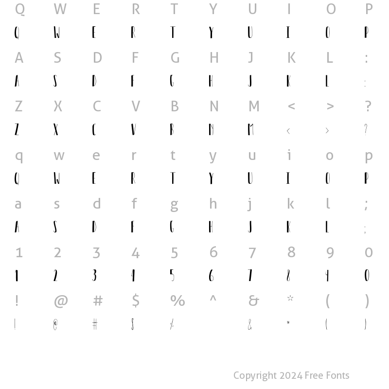 Character Map of Modigirl Sans Regular