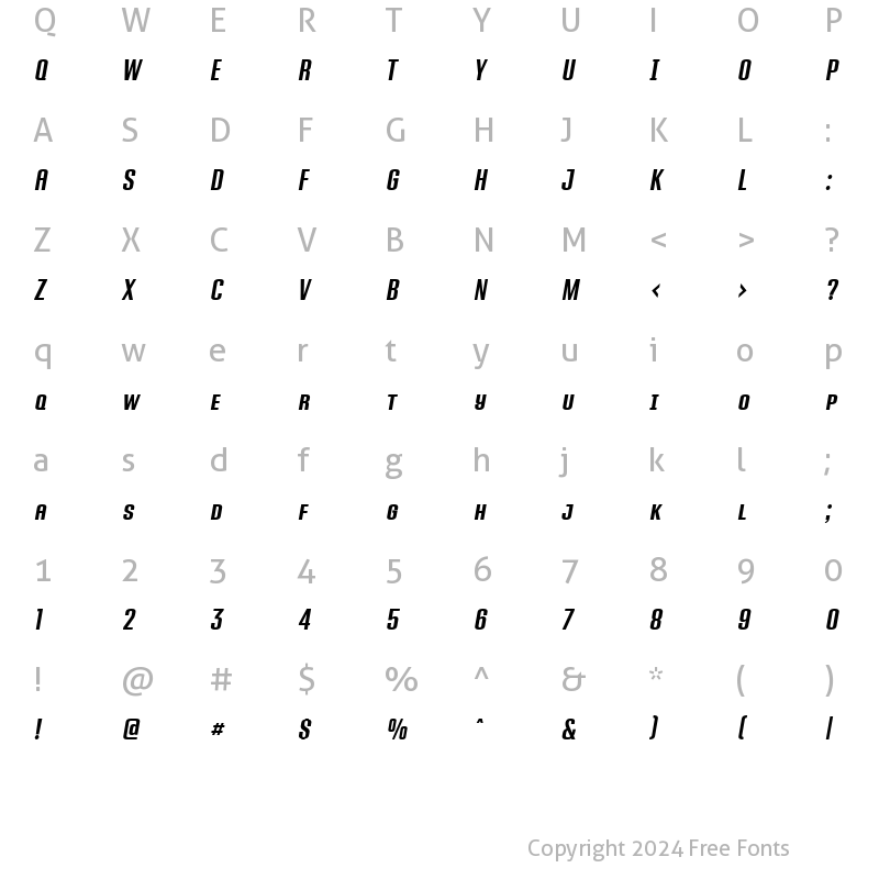 Character Map of MODURA Bold italic