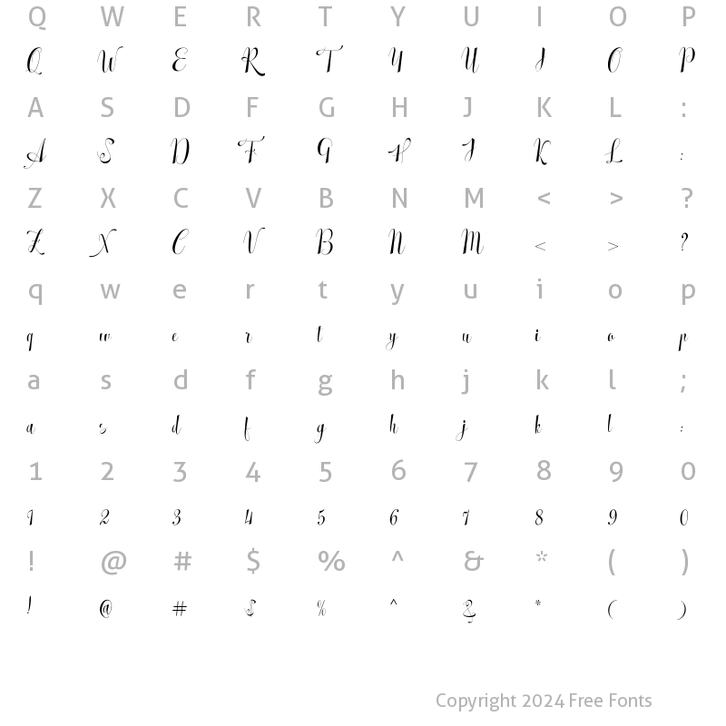 Character Map of mofishine script Regular