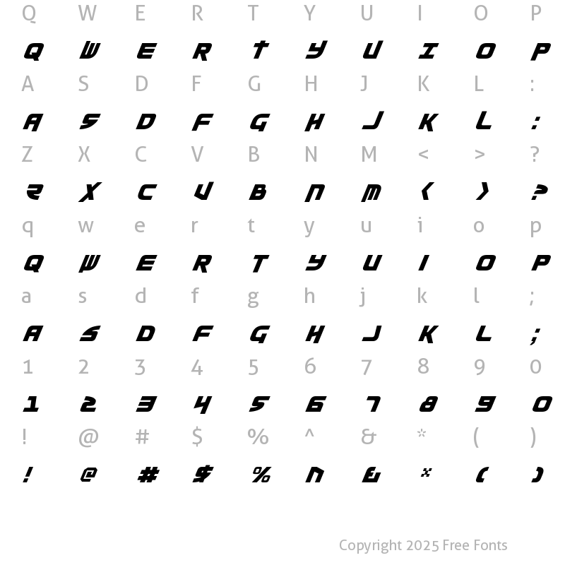 Character Map of Moltors Italic Italic