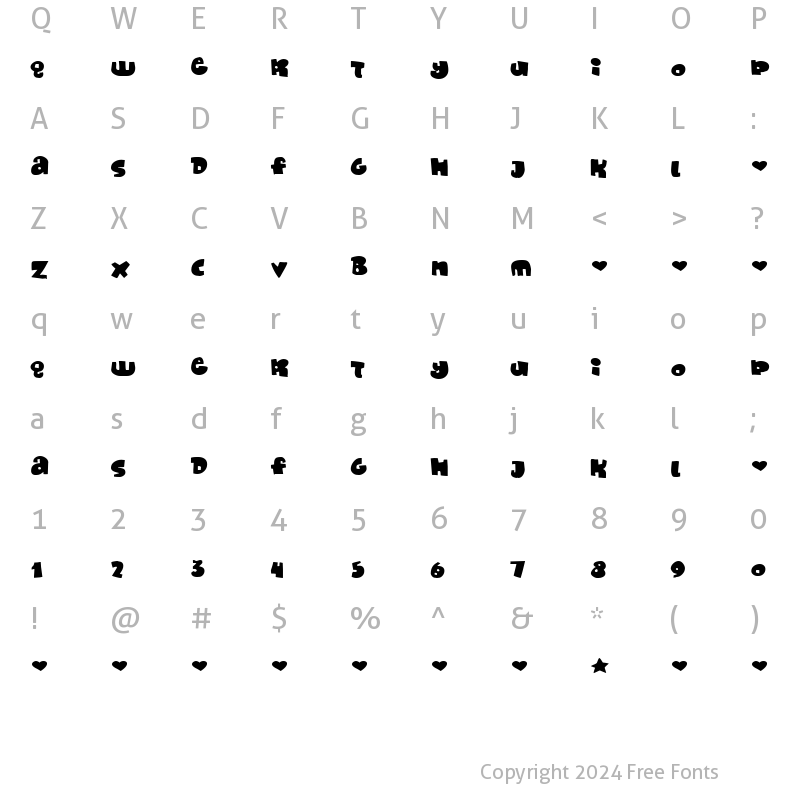 Character Map of Monafont Regular