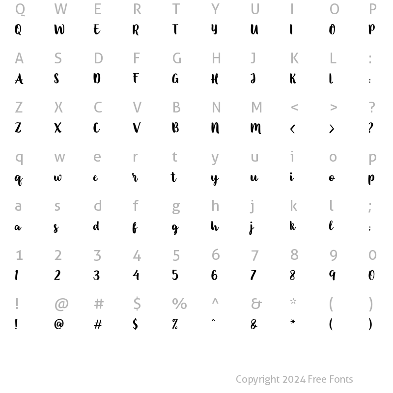 Character Map of Monalisa 2nd Script Regular