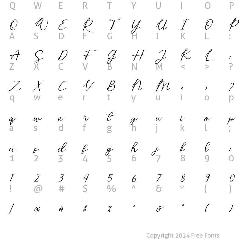 Character Map of Monallesia Script Italic