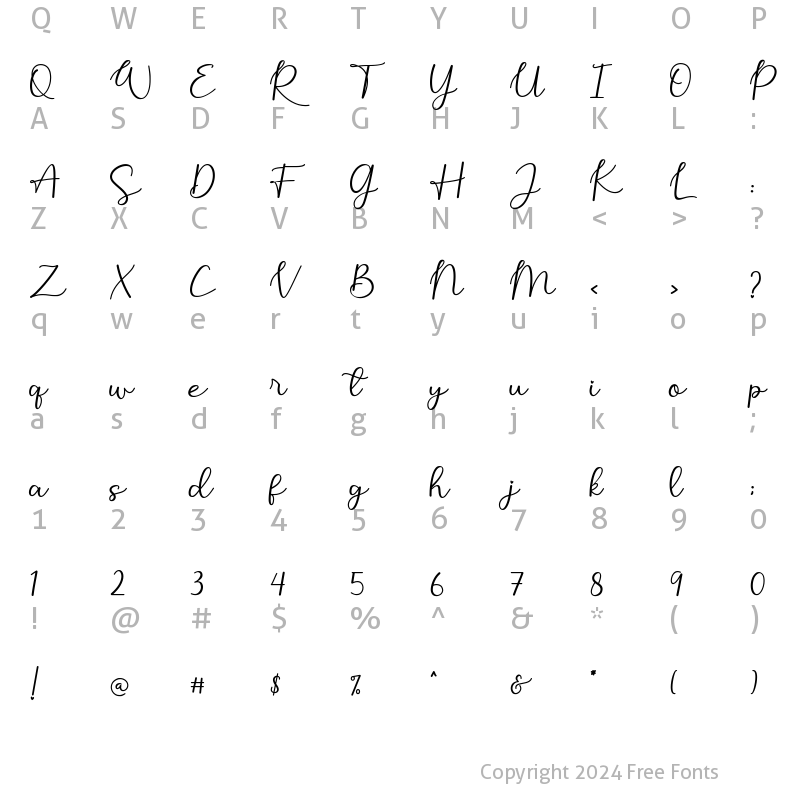 Character Map of Monallesia Script Regular