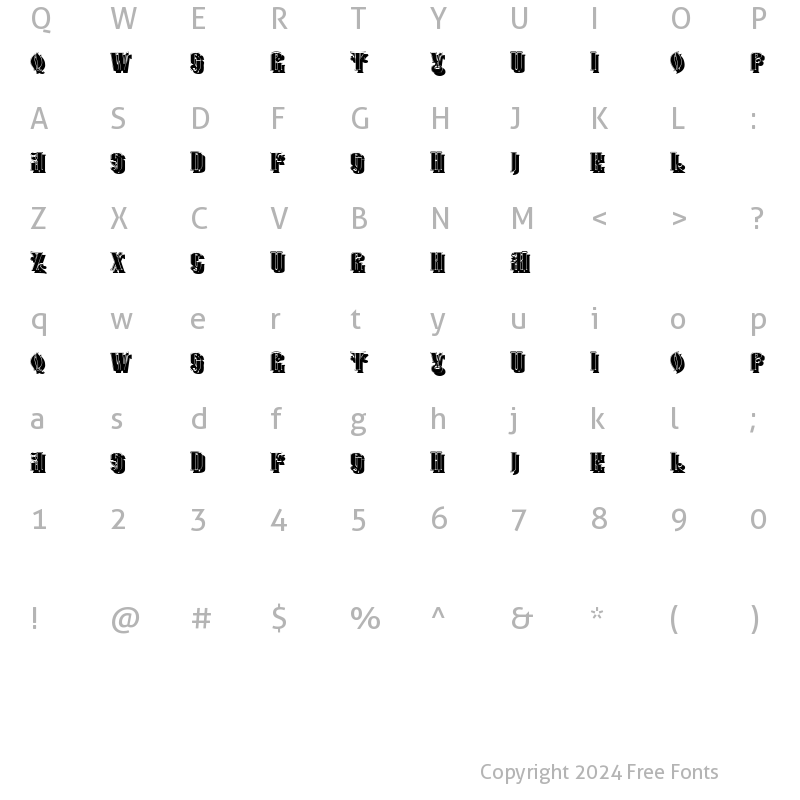 Character Map of Monarch Shadow Filled Regular