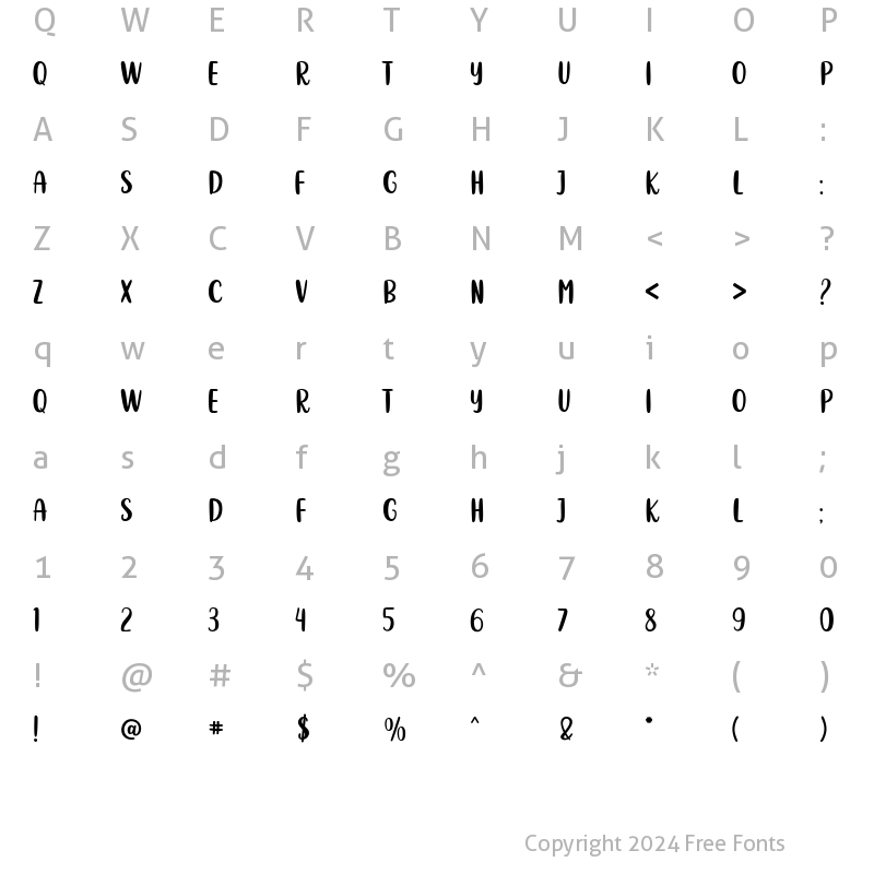 Character Map of Monday Grace Regular