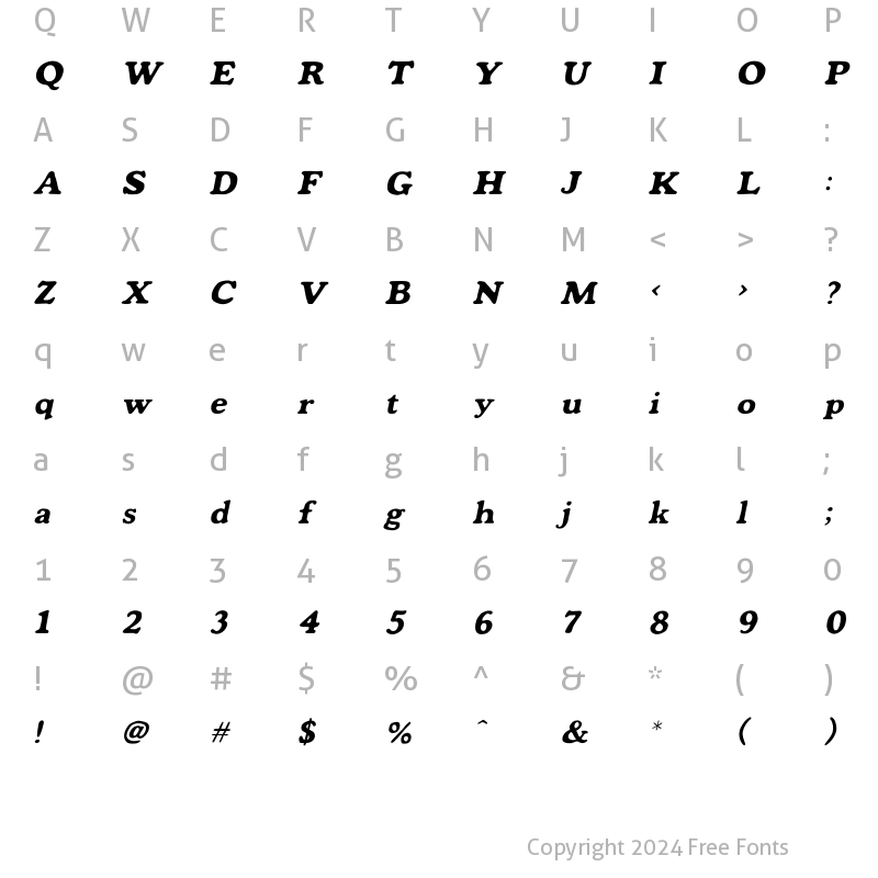 Character Map of Mondeur Italic