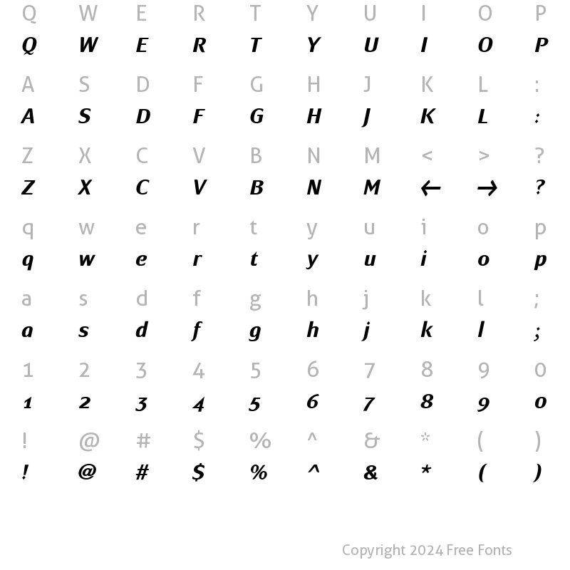 Character Map of MondialPlus Bold Italic