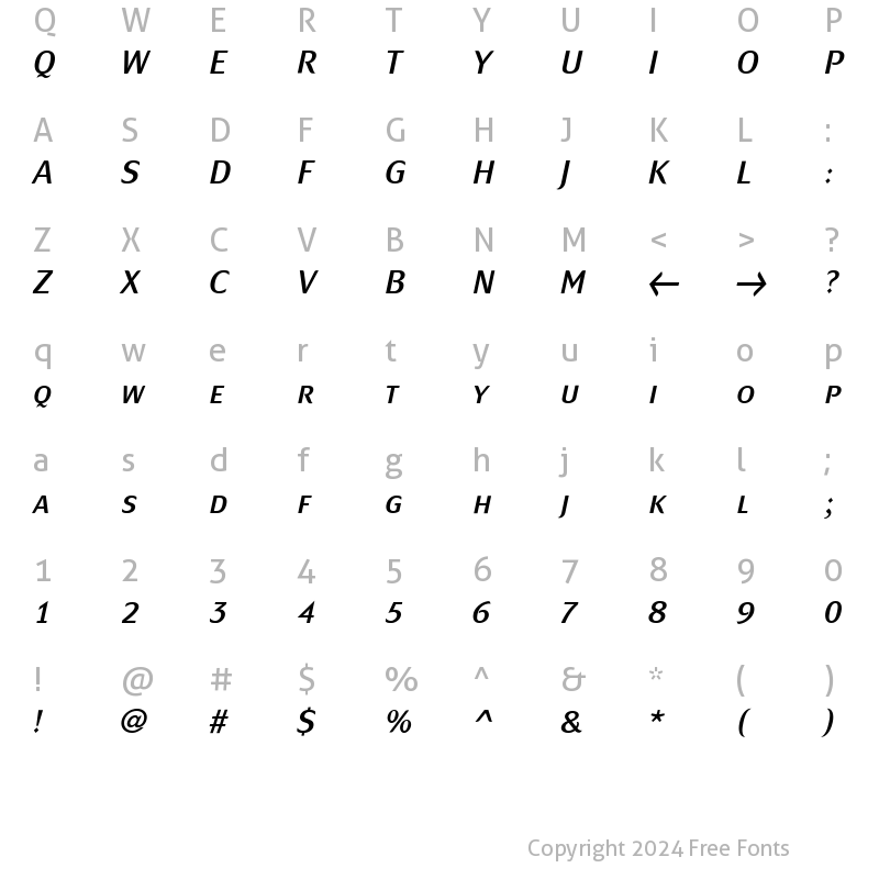 Character Map of MondialPlus Demi Italic Caps Regular