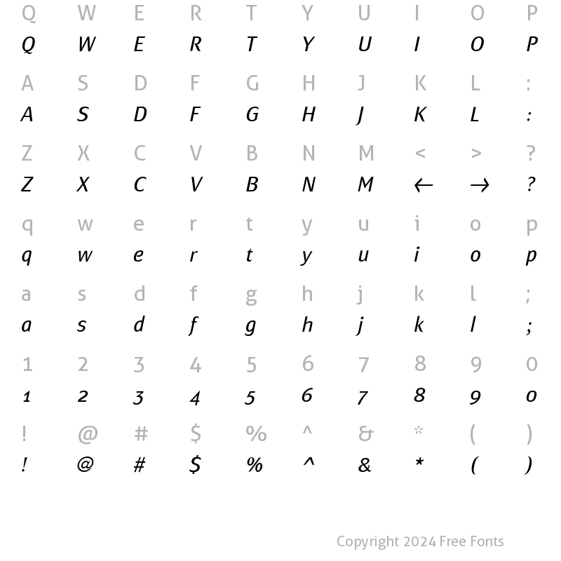 Character Map of MondialPlus Light Italic