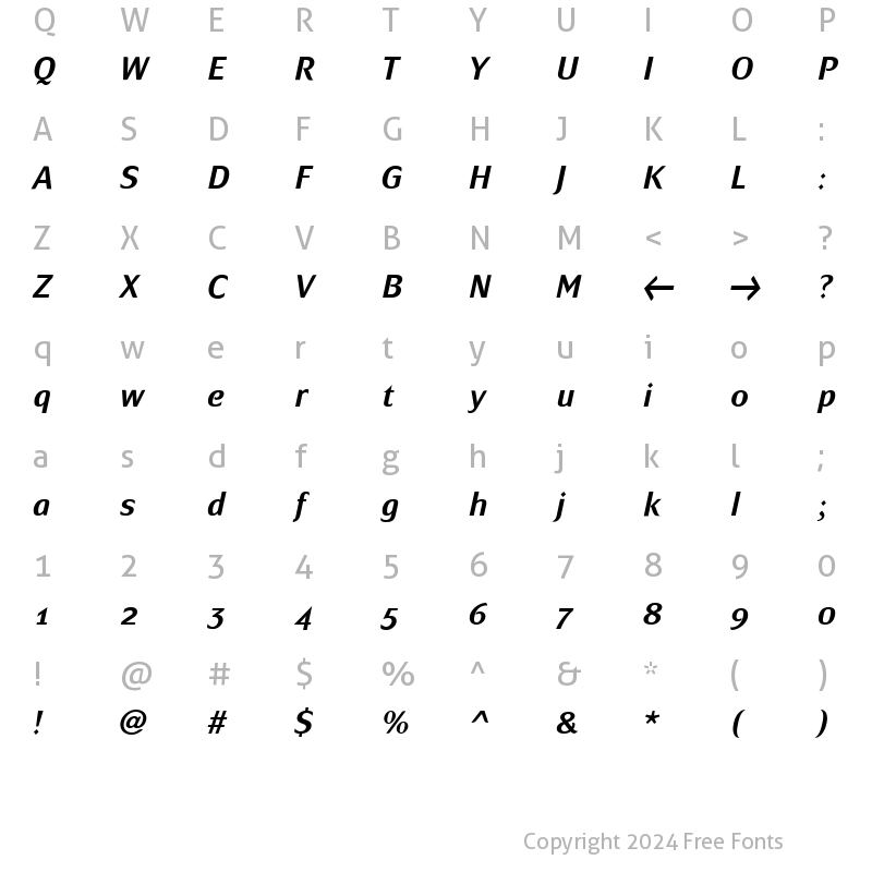 Character Map of MondialPlus Medium Italic