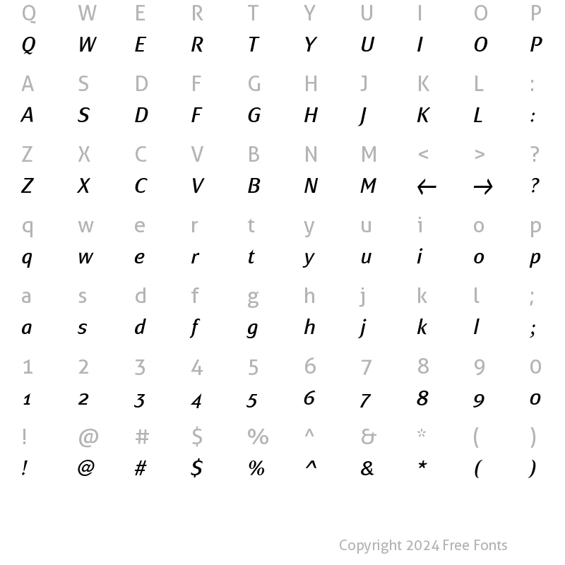 Character Map of MondialPlus Normal Italic