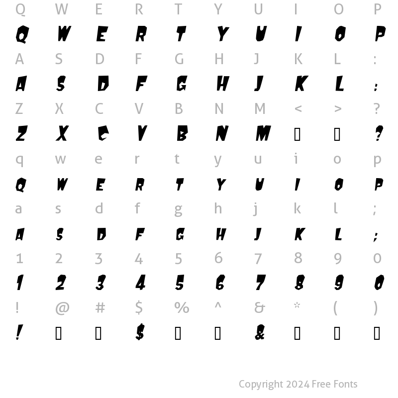 Character Map of Mondo Oblique