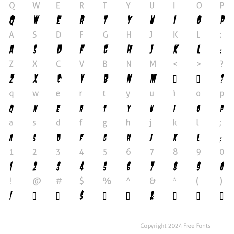 Character Map of MondoCondensed Oblique