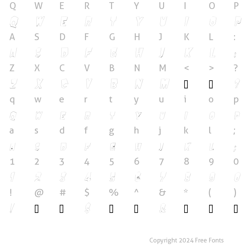 Character Map of MondoOutline Oblique